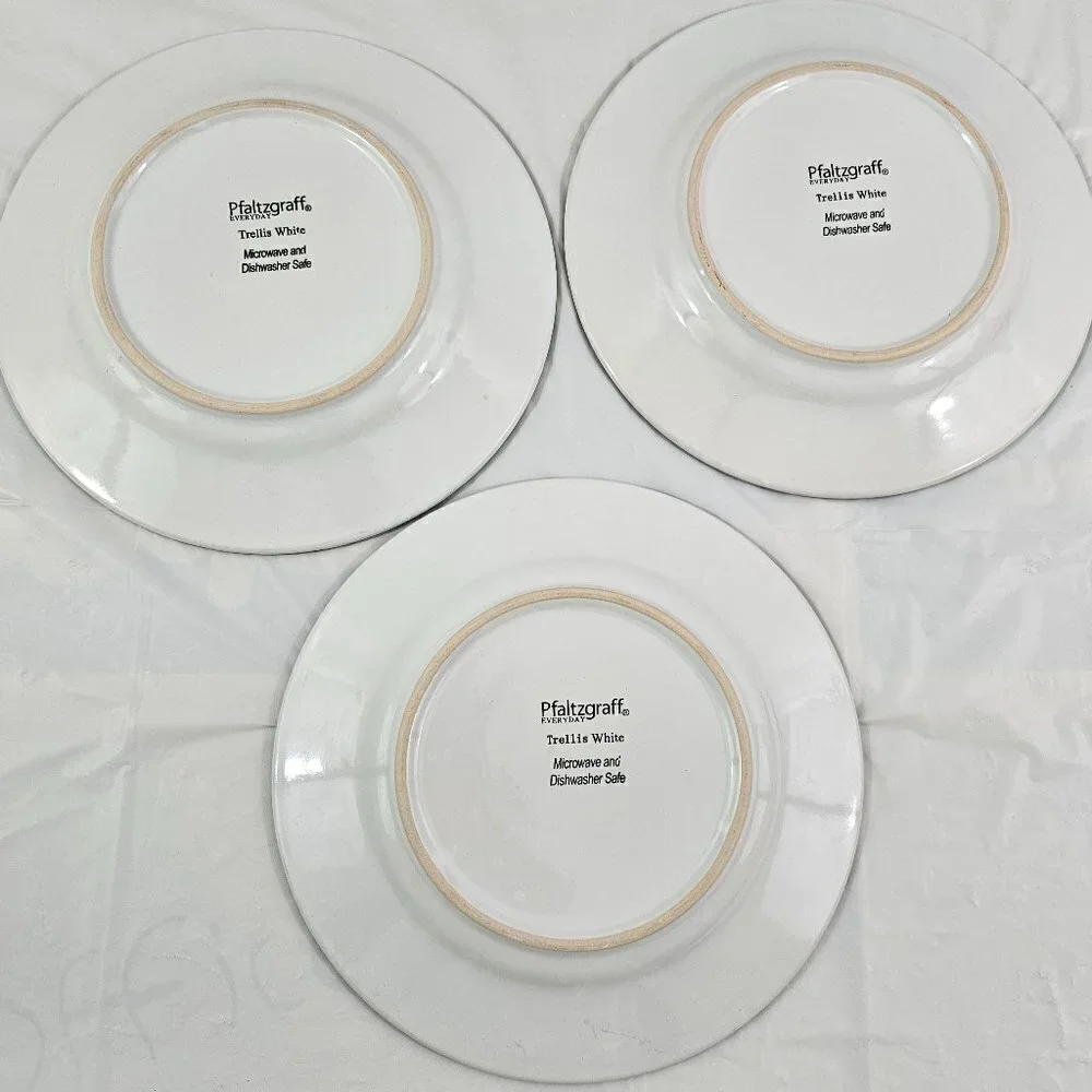 Pfaltzgraff Trellis White 8” Stoneware Salad Luncheon Plates – Set of 3